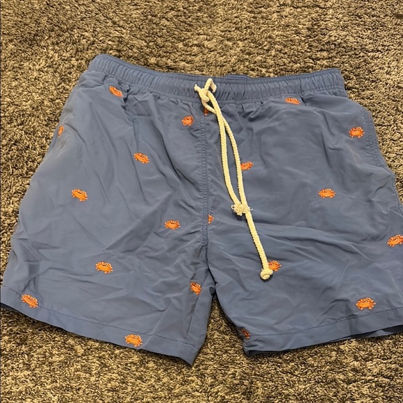 J. McLaughlin Men's Blue Swim Shorts with Orange Accents - large - Picture 1 of 6